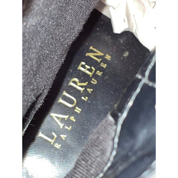 Lauren Ralph Lauren Black Suede Fringe Ankle Boots With Gold Buckle & Side Zippe - Picture 5 of 8